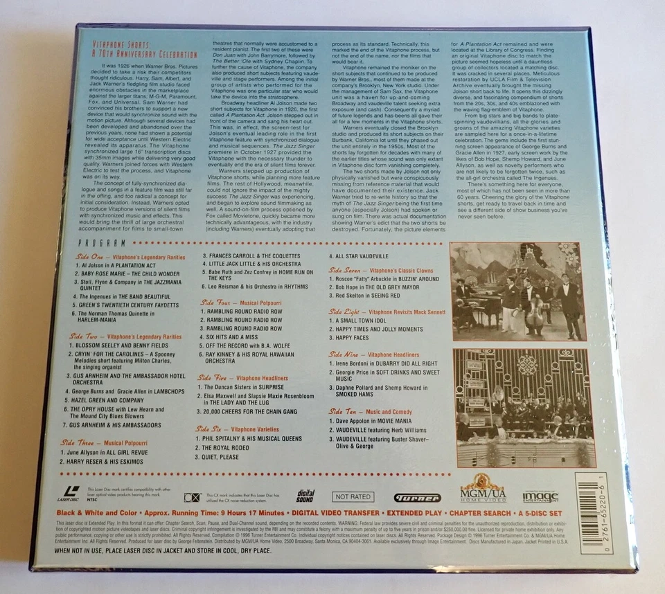 New/Sealed CAVALCADE of VITAPHONE SHORTS Vol 2 LASERDISC 5-Disc BOX SET ref:e - Image 3 of 4