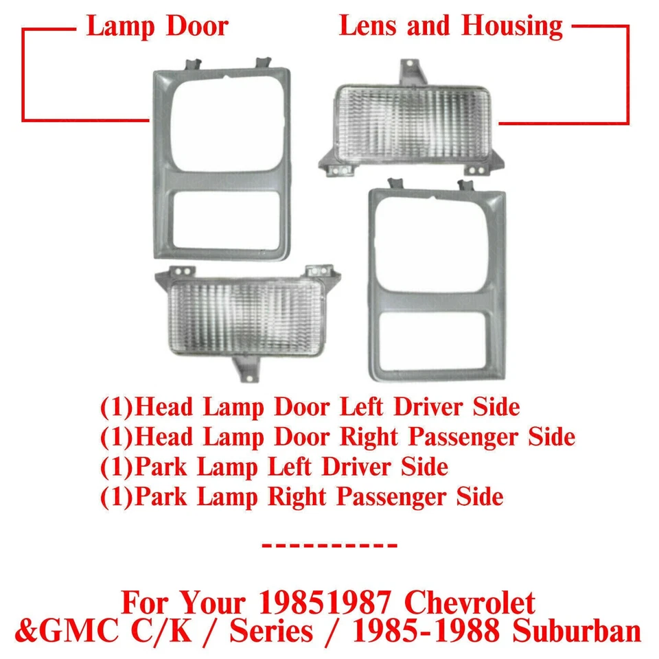 Porta de abajur frontal + lâmpadas de estacionamento para 1985-1987 série C/K/ 1985-88 Suburban - Imagem 2 de 4