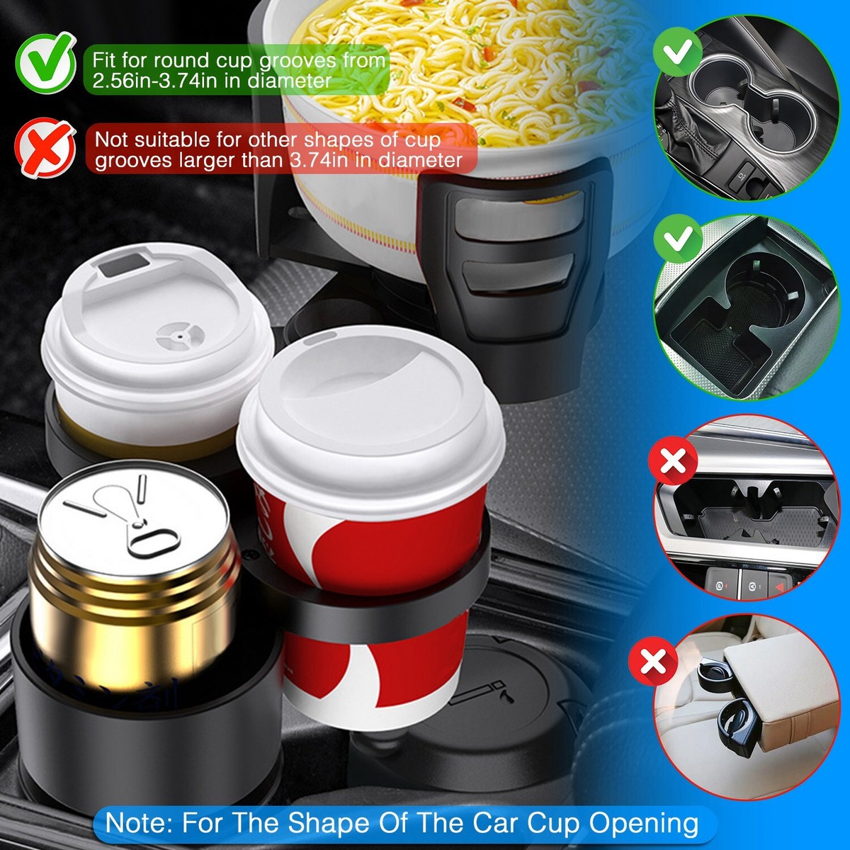 4 in 1 Expandable Car Cup Holder 360° Adjustable Expander