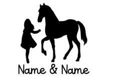 PERSONALISED GIRL, HORSE & NAME VINYL DECAL STICKER HORSE PONY CAR VAN WINDOW