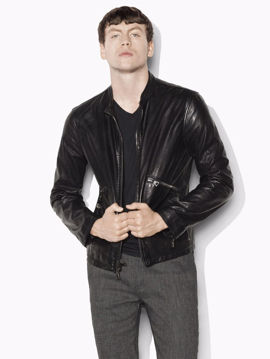 John Varvatos Leather Moto Zip Jacket EU 50 USA 40 1998