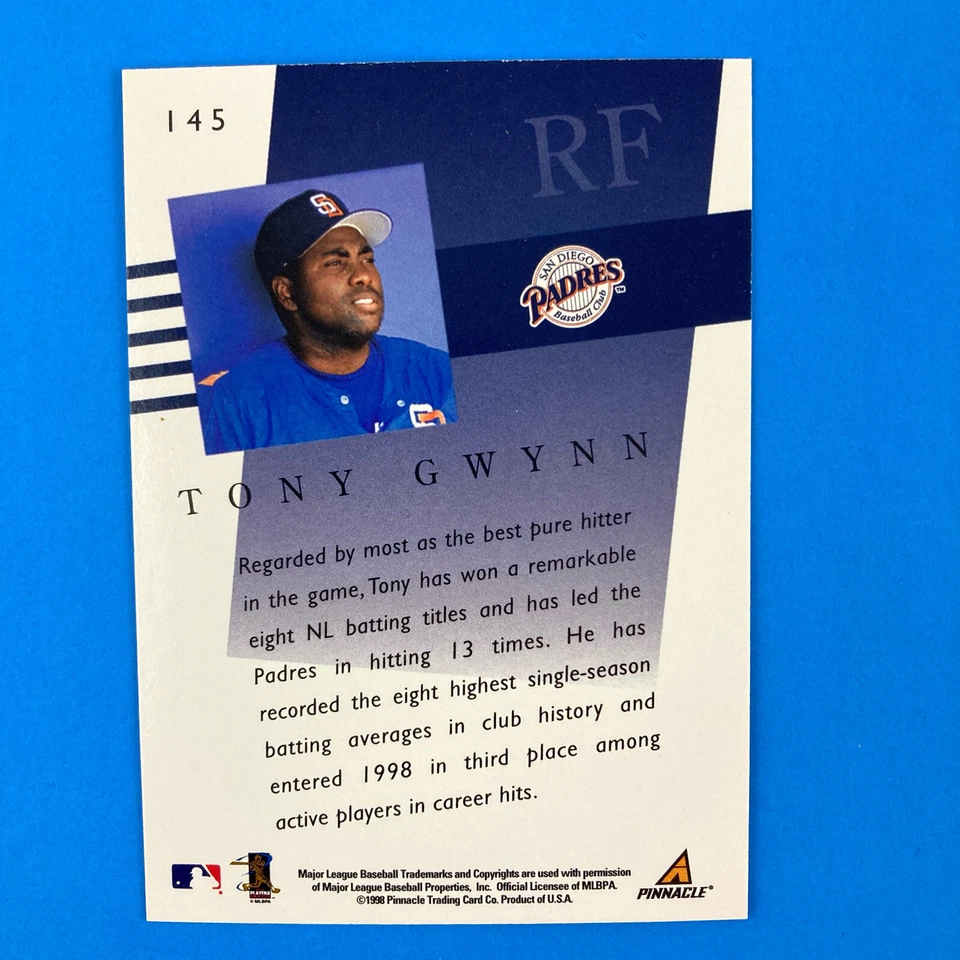 Tony Gwynn 1998 Pinnacle Performers Card #145 MLB San Diego Padres - Image 2 of 2