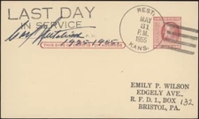 U.S., 1955. Kansas Postal History Last Day Card, Rest
