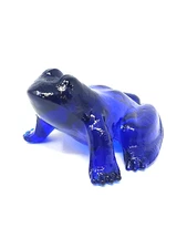 Mosser Glass Cobalt Blue Glass Figural Frog Toad Figurine Paperweight Detailed