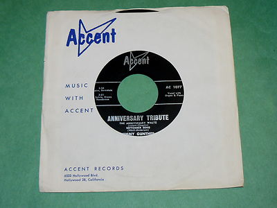 JIMMY GUNTHER ''Anniversary Tribute'' EP 45 : Accent Records 1077 @ 1961 Standards