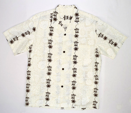 Hawaiian Shirt Vintage Palm Turtle Tapa Hawaiian Shirt Sz L 70s K Cobain Grunge - Picture 1 of 9