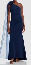 Eliza J Women's Blue One Shoulder Cape Mermaid Gown Size 2