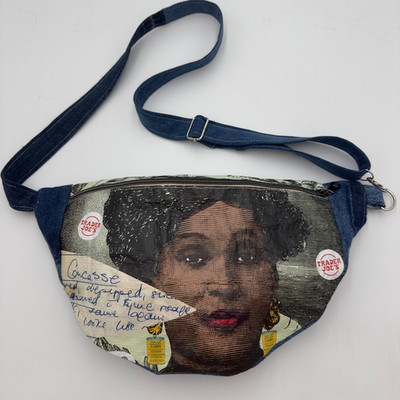 Handmade Upcycled Trader Joe s  Joni  Denim Crescent Crossbody Elephant Walk