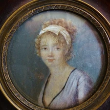 BELLE PEINTURE MINIATURE début XIXème PORTRAIT DAME de QUALITE vers 1820