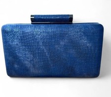 Inge Christopher Blue Croc Embossed Structured Clutch Evening Bag Y2K Vintage