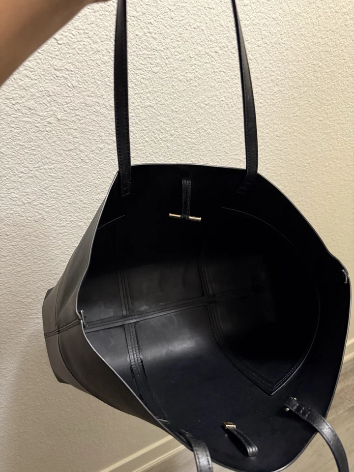 Tory Burch Block-T Black Leather Tote Purse Bag Gold Hardware - Image 3 of 4