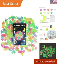 200 Multicolor 3D Star and Moon Stickers - Dreamy Glow in the Dark Room Decor