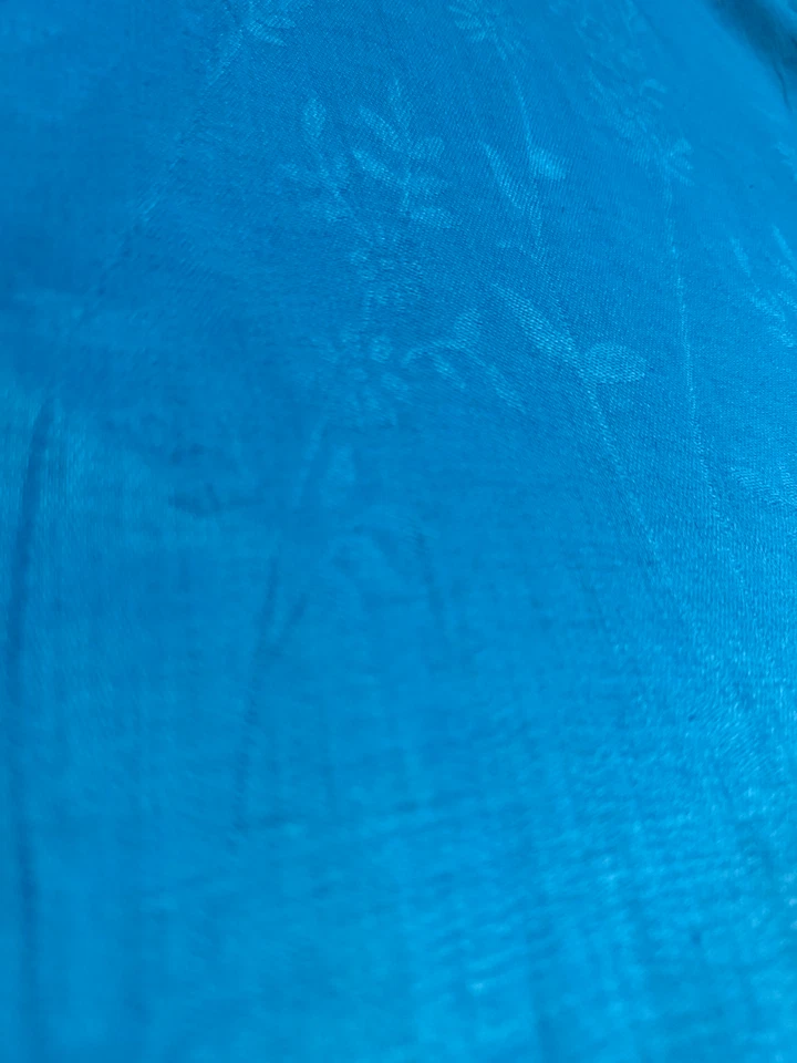 Tela de lino 100 % lino - patrón floral jacquard azul turquesa - peso medio Foto 4 de 4