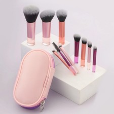 10-Piece Mini Makeup Brush Set with Storage Bag - Portable Cosmetic Brushes