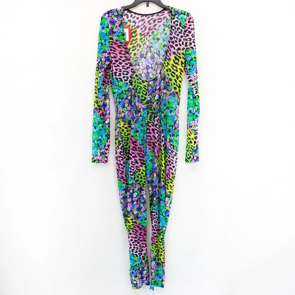 ParadeGanni Vintage 80's Animal Print Patchwork Jumpsuit Catsuit Slit Disco L - Image 4 of 4