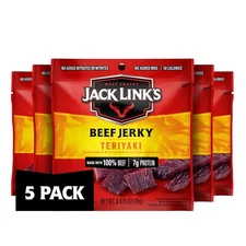Jack Link's Beef Jerky, Teriyaki, Multipack Bags - Flavorful Meat Snacks for Lun
