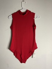 Mangopop Women's Sleeveless Mock Neck Red Bodysuit Size M