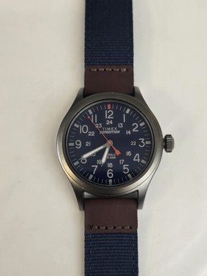 Timex TW4B14100 Men's Expedition Scout Navy Blue Nylon Strap with Brown Leather