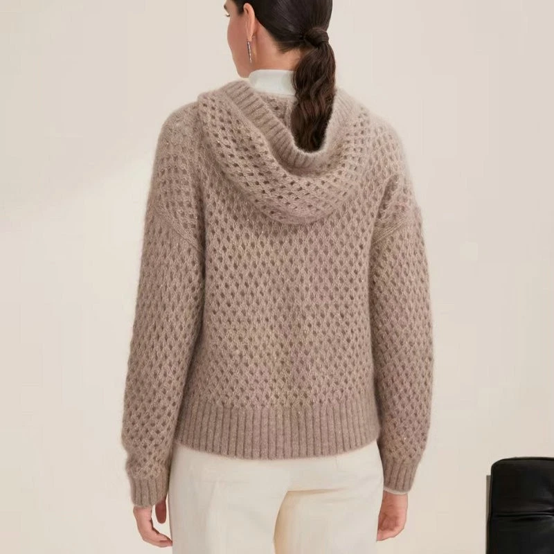 Brunello Cucinelli женщин новый с капюшоном блестками кашемир полый вязаный кардиган - Изображение 2 из 4