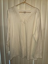 Liz & Me Tunic V-Neck - Winter White - Gold Snowflakes w/ Beads LS 2X Shirt
