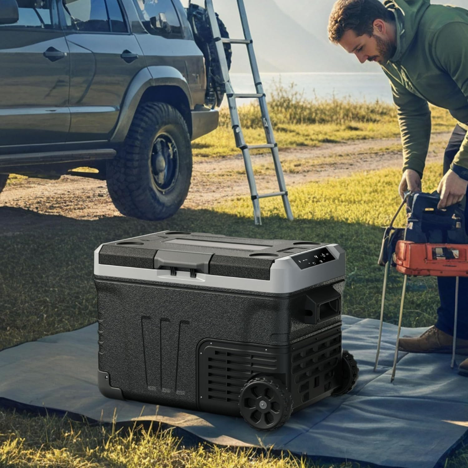 12 Volt Refrigerator, 53QT(50L) Electric Cooler, Portable Freezer 12V/24V DC 100