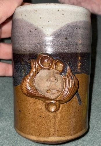 Signed Vintage Pottery Mug Folk Art - Studio Art Funny/Ugly Face Mug