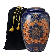 Blue Gold Mandala Cremation Urn for Human Ashes - Adult Large 190 Cu/In Bag