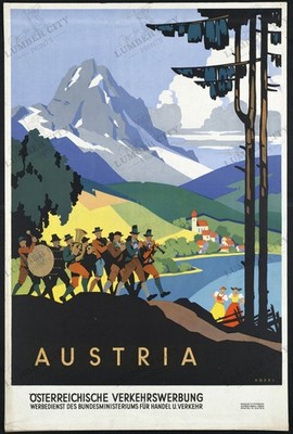 Austria Travel Poster 1935 Kosel Alps Music Wall Art Deco Print Retro