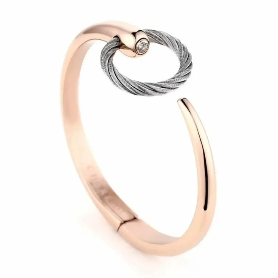 Brazalete de cable de acero PVD Charriol Infinity Zen oro rosa 04-102-1232-0 talla M Foto 2 de 4