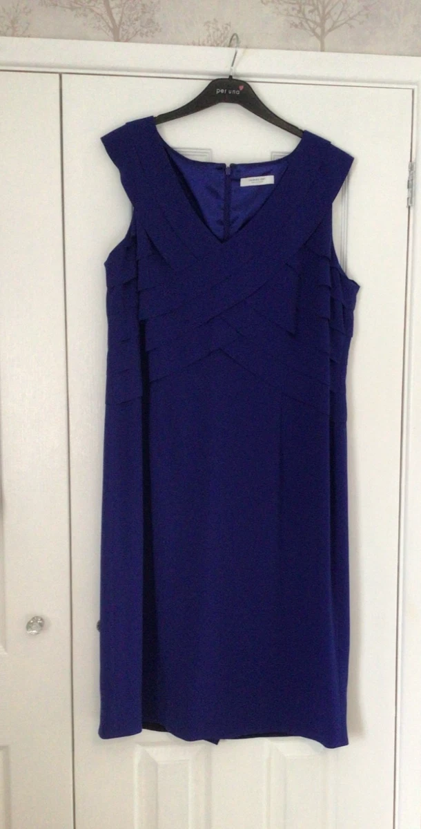 jacques vert blue dress Jacque Vert Viscose Turquoise & Midnight Blue Dress 14 +Jacket 16 Ec
