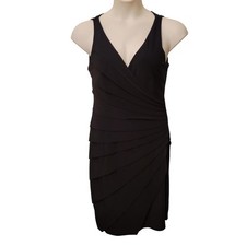 Ralph Lauren Black Ruched V Neck Sheath Cocktail Dress 10 LBD Party Coquette