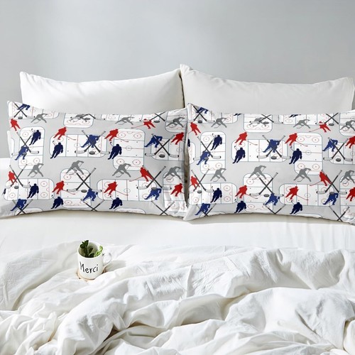 Vibrant Microfiber Ice Hockey Queen Bed Sheet Set - Perfect for Boys' Rooms - Picture 7 of 8