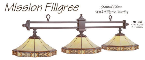 RAM Pool Table Lights Billiards Lighting MF B56 Three 3 Globes Stained Glass