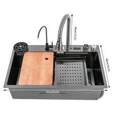 Kitchen Sink Double Basin Stainless Steel Sink Bowl W/ Pull-out Faucet