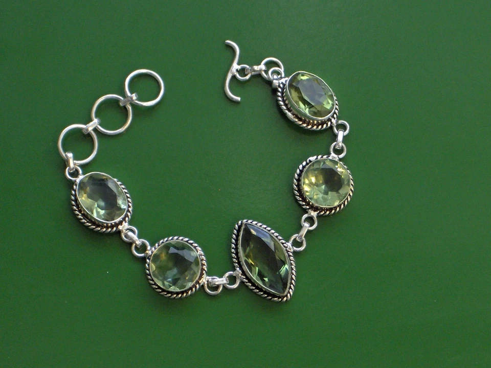 PULSERA TOPACIO VERDE CHAPADA EN PLATA DE LEY 6.25-7.25" ¡DULCE! Foto 2 de 2