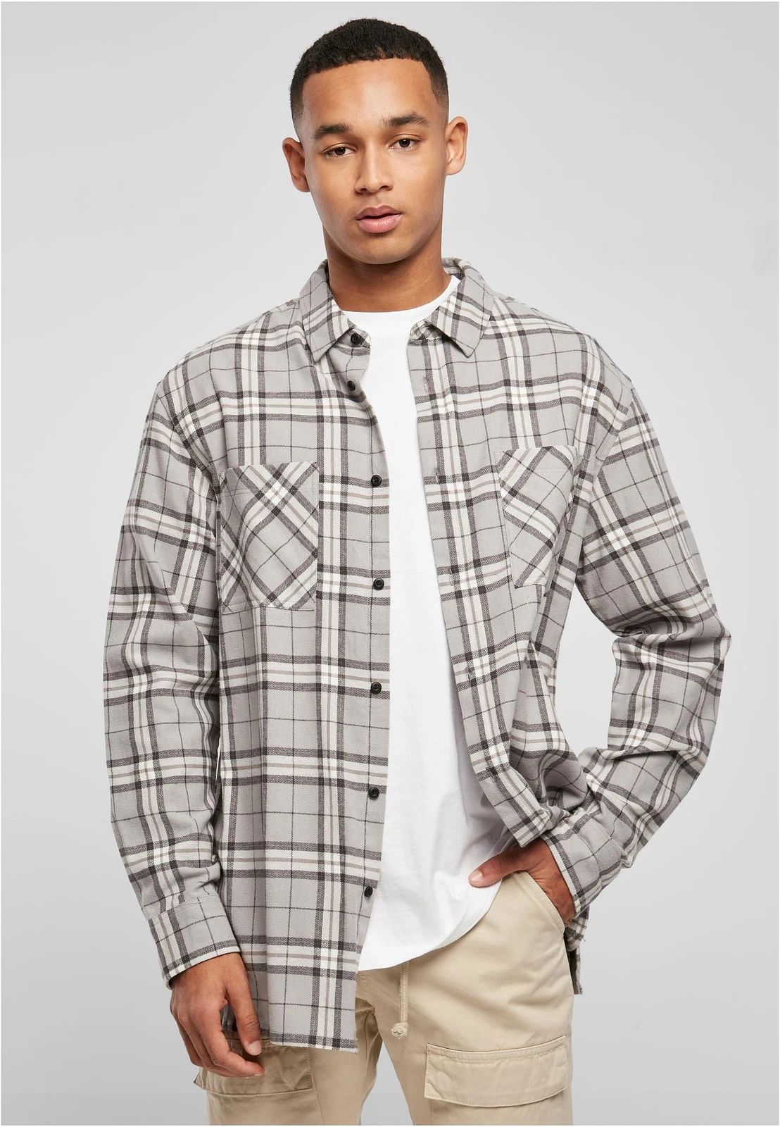 Urban Classics Long Oversized Grey Check Shirt