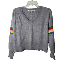Cupcakes Cashmere Sweater Womens Size XS Gray V Neck Hazel Rainbow Boxy