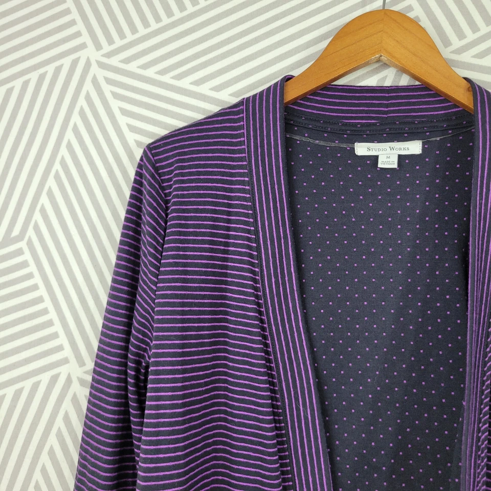 New Studio Works Cardigan Sweatshirt Jacket size Medium Sweater Purple Stripe - Image 3 of 4