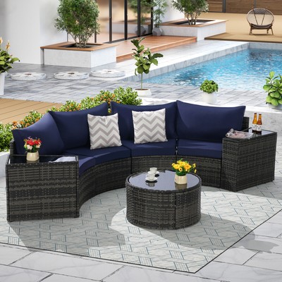 Outdoor Patio Furniture 7-Piece Half-Moon Sectional Patio Furniture Set Sofa
