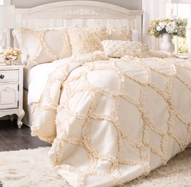 Lush Decor Avon Ivory Comforter Set Queen Cream Ruffle For Sale Online