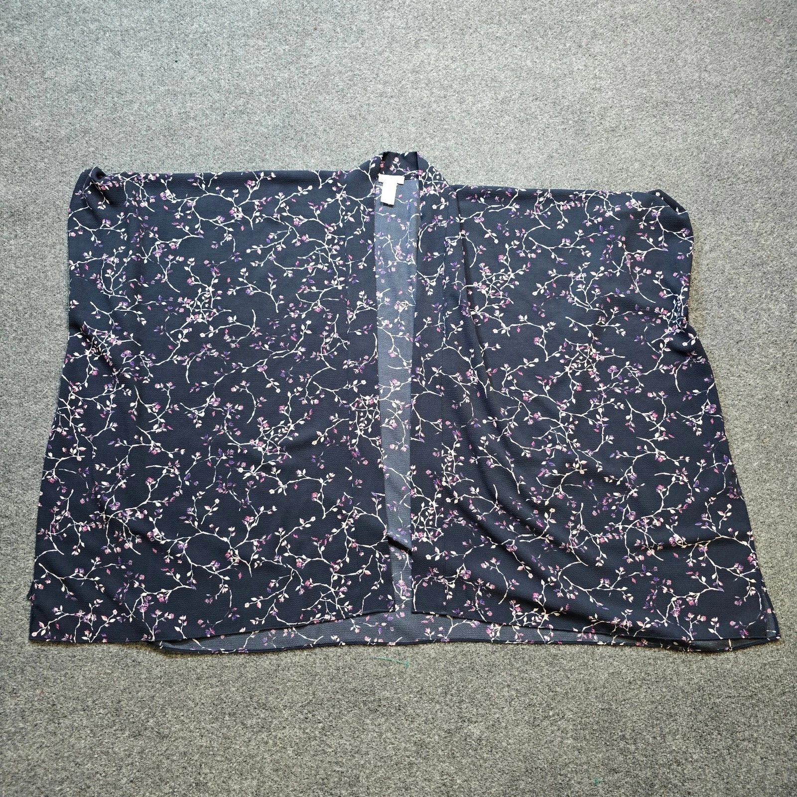 J Jill Cardigan Womens One Size Black Floral Kimono Poncho Open Casual Career