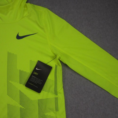 Nike Shirt Youth Boys M Neon Green Long Sleeve Hooded Dri-Fit Training - Picture 4 of 18