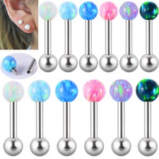 1PC Opal Top Ear Barbell Surgial Steel Ball Internal Thread Piercing 6/8/10/12mm