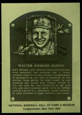 Walt Alston Rare 1981-89 Hall of Fame Plaque Metallic Card Los Angeles Dodgers