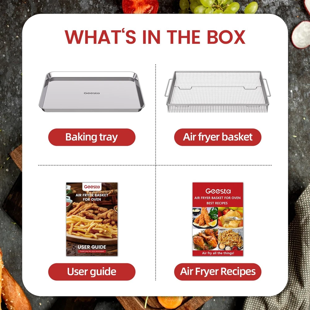 Air Fryer Basket for Oven with 50 Recipes, Extra Large 2 Piece Nonstick Crisp... Air Fryer Basket for Oven with 50 Recipes, Extra Large 2 Piece Nonstick Crisp...