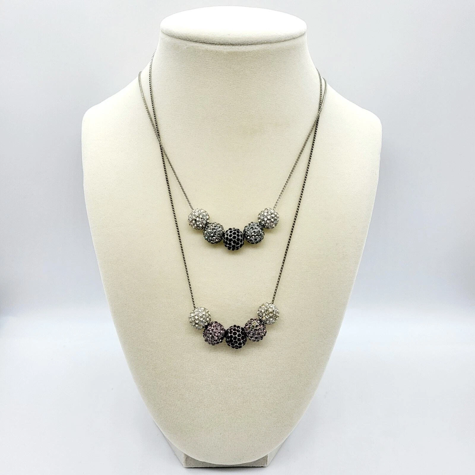 VETEMENTS LOTTO 2 Collane Regolabili Sfera Cinque Sfere Cristallo NY Tonoma Argento Multicolore