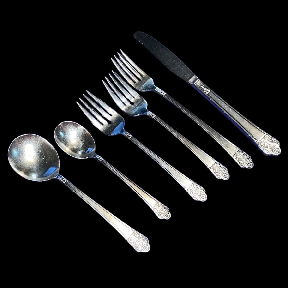 【】シルバー スプーン6本セット ジャスパー Vintage Original Rogers Deluxe Plate Precious 6 Piece Silverware