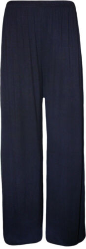 Ladies Womens Plain Palazzo Trousers Baggy Wide Leg Flared Pants 6-20 - Picture 8 of 22