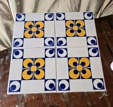 Set 4 Mattonelle Vintage 1970 Ceramica Campanella Fiorano, Mai Applicate 