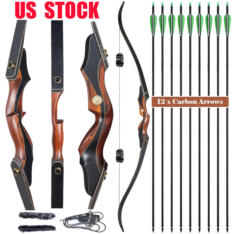 Archery 60&quot; Wooden Riser Take Down Recurve Bow Hunting with String 